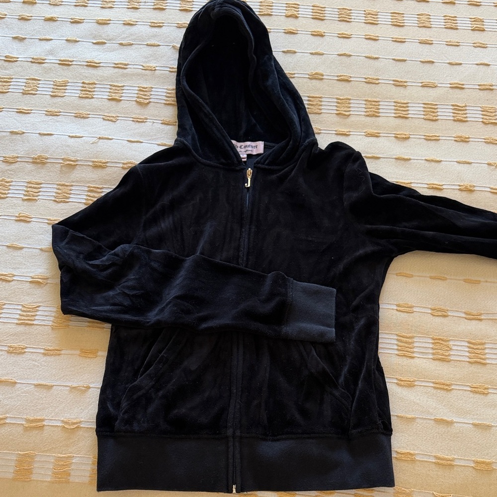 Juicy Couture black velour zip up hoodie with bedazzle
